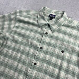 Patagonia Shirt Mens Large Green A/C AC Plaid Seersucker Camping Gorpcore Surf
